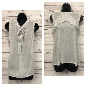 black & white polka dot tie back‎ ruffle sleeveless